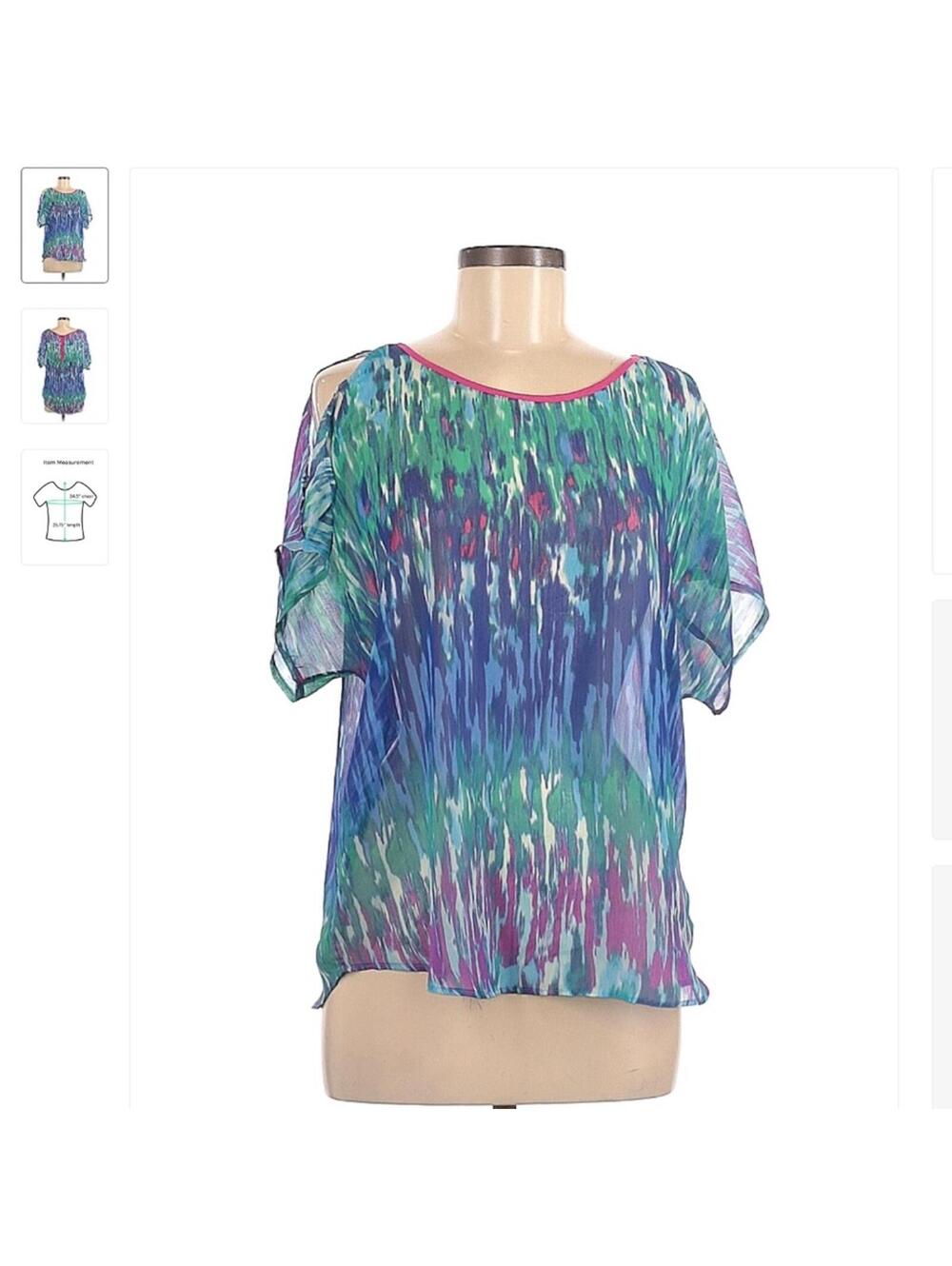 Express Cold Shoulder Blue, Green & Pink Tie-Dye Top - Sz Medium